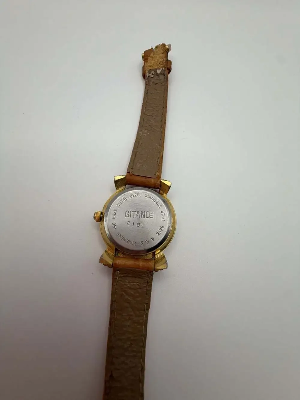 Vintage Gitano Quartz Women's Watch with Brown Leather Strap